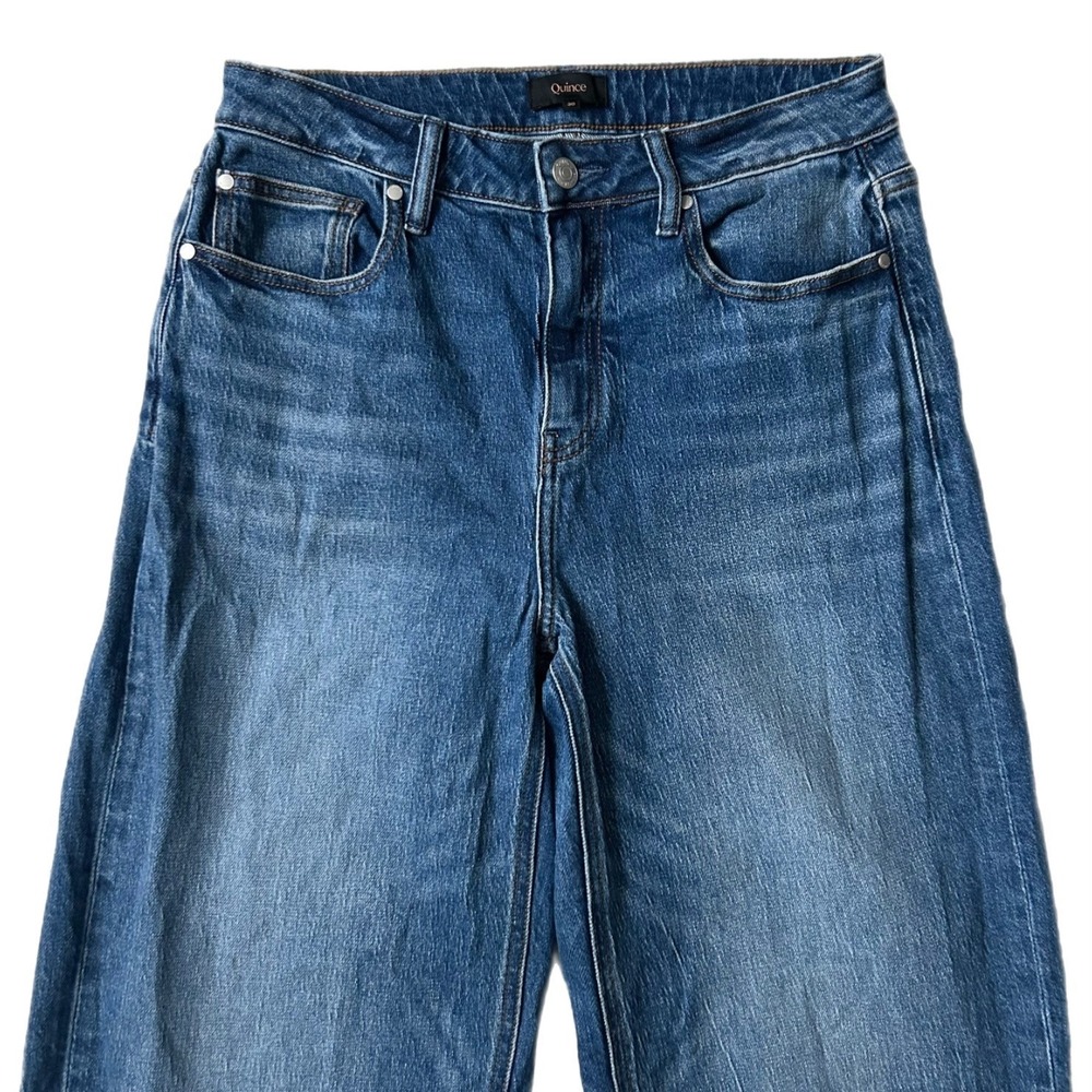 Quince Bella Stretch Barrel Jeans Atlantic Blue High Rise Wide Leg Size 30 - Picture 3 of 8